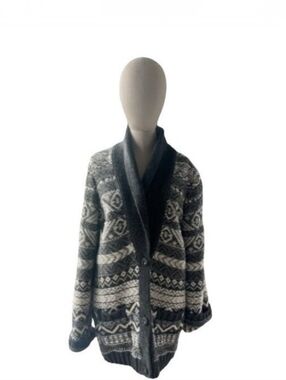 Juicy Couture Black Gray Knit Pattern Cardigan Shawl Cozy Comfy Warm Sweater XL